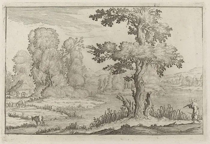 Framed Print : Herdsman and Cows Crossing a River, 1638. Creator: Ercole Bazicaluva Framed Print : Herdsman and Cows Crossing a River, 1638. Creator: Ercole Bazicaluva
