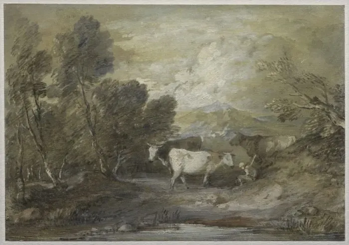 Framed Print : A Herdsman with Three Cows by an Upland Pool, mid 1780s. Creator: Thomas Gainsborough (British Framed Print : A Herdsman with Three Cows by an Upland Pool, mid 1780s. Creator: Thomas Gainsborough (British