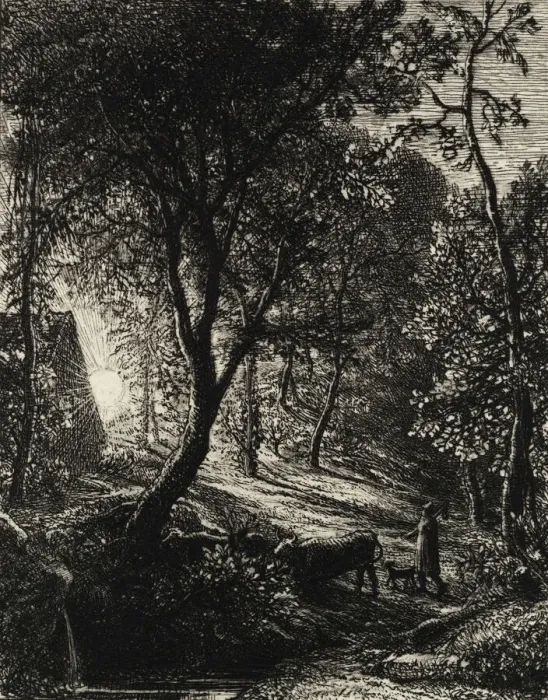 Framed Print : The Herdsmans Cottage, or Sunset, 1850. Creator: Samuel Palmer Framed Print : The Herdsmans Cottage, or Sunset, 1850. Creator: Samuel Palmer