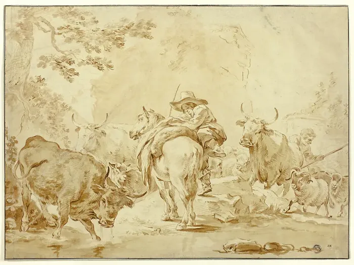 Framed Print : Herdsmen with Cattle and Sheep, n.d. Creator: Unknown Framed Print : Herdsmen with Cattle and Sheep, n.d. Creator: Unknown