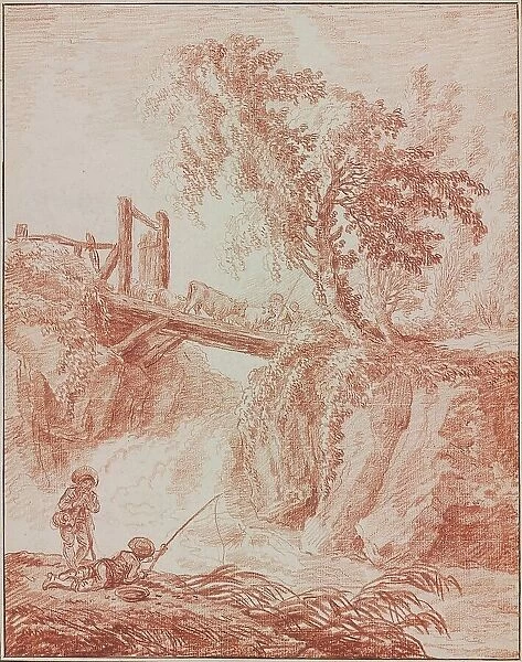 Herdsmen Crossing a Waterfall, 1770 / 1775. Creator: Hubert Robert