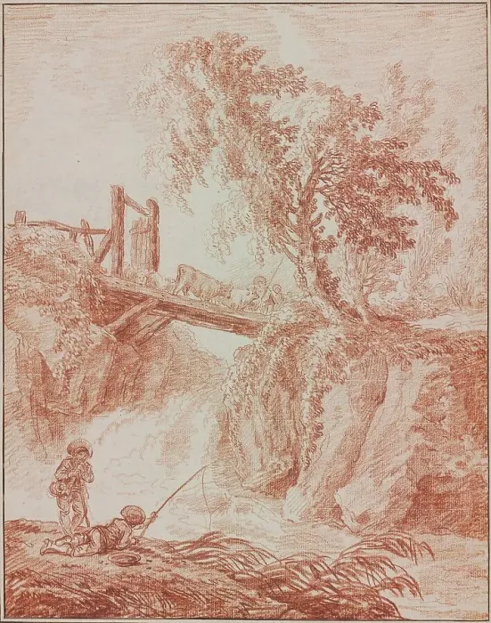 Framed Print : Herdsmen Crossing a Waterfall, 1770 / 1775. Creator: Hubert Robert Framed Print : Herdsmen Crossing a Waterfall, 1770 / 1775. Creator: Hubert Robert