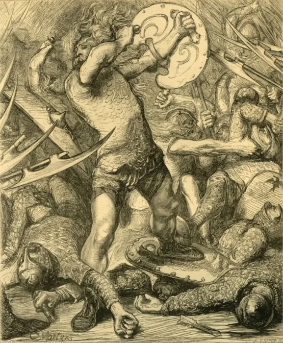 Framed Print : Hereward cutting his way through the Norman host, c1890. Creator: Unknown Framed Print : Hereward cutting his way through the Norman host, c1890. Creator: Unknown
