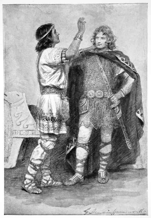 Framed Print : Hereward and Sigtryg, 1910. Artist: Gertrude E Demain Hammond Framed Print : Hereward and Sigtryg, 1910. Artist: Gertrude E Demain Hammond