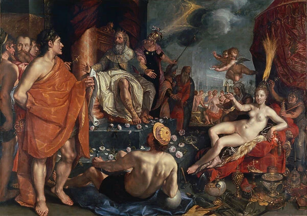 Hermes presenting Pandora to King Epimetheus, 1611. Creator: Goltzius