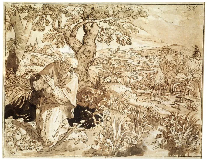 Framed Print : A Hermit, 1585-1586. Artist: Martin de Vos
