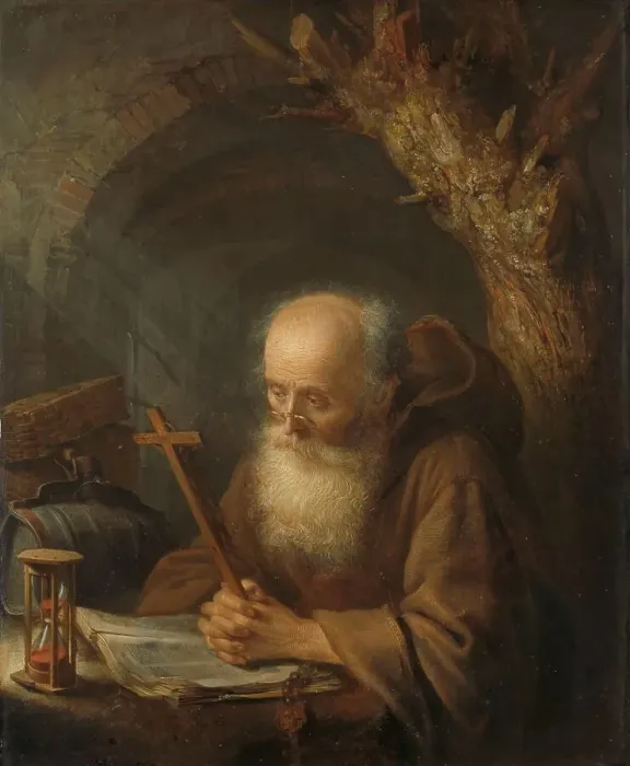 Framed Print : A Hermit, 1664. Creator: Gerrit Dou Framed Print : A Hermit, 1664. Creator: Gerrit Dou