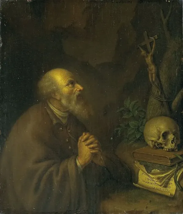 Framed Print : The Hermit, 1721. Creator: Frans van Mieris II Framed Print : The Hermit, 1721. Creator: Frans van Mieris II