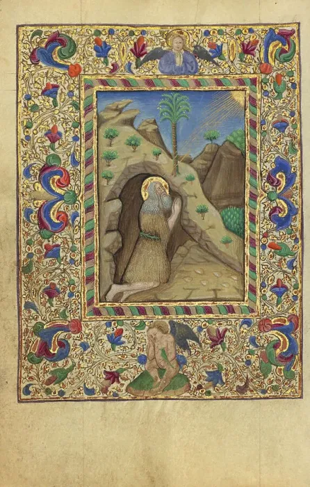 Framed Print : The Hermit Honofrius in Prayer; Book of Hours, about 1460. Creator: Unknown Framed Print : The Hermit Honofrius in Prayer; Book of Hours, about 1460. Creator: Unknown