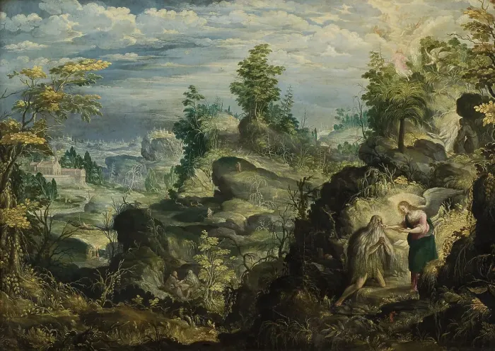 Framed Print : The Hermit Onofrius in the Wilderness, 1641. Creator: Anton Stevens II Framed Print : The Hermit Onofrius in the Wilderness, 1641. Creator: Anton Stevens II