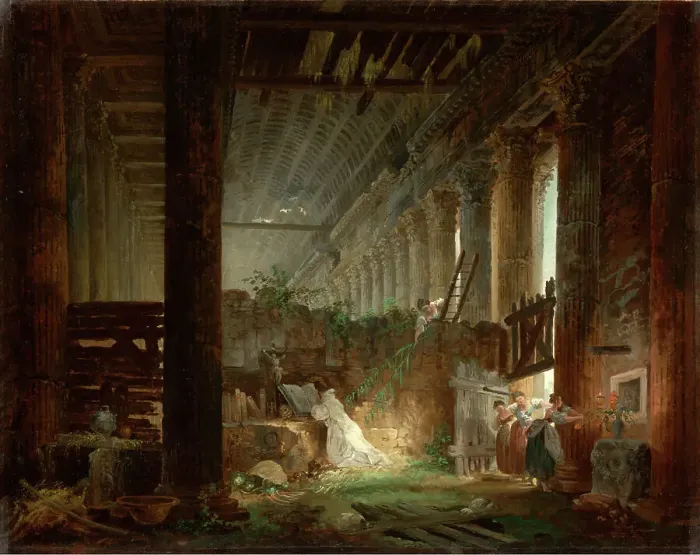Framed Print : A Hermit Praying in the Ruins of a Roman Temple, about 1760. Creator: Hubert Robert Framed Print : A Hermit Praying in the Ruins of a Roman Temple, about 1760. Creator: Hubert Robert