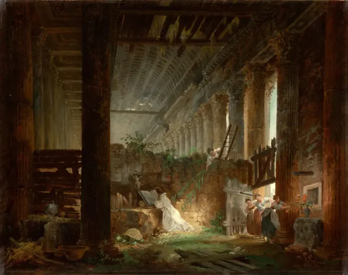 Framed Print : A Hermit Praying in the Ruins of a Roman Temple, ca 1760. Artist: Robert, Hubert Framed Print : A Hermit Praying in the Ruins of a Roman Temple, ca 1760. Artist: Robert, Hubert