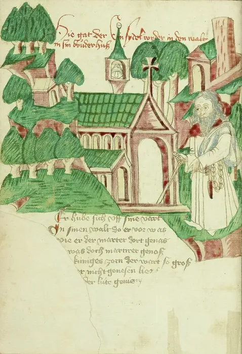 Framed Print : The Hermit Returning to his Cell; Barlaam und Josaphat, 1469. Creators: Hans Schilling, Diebolt Lauber Framed Print : The Hermit Returning to his Cell; Barlaam und Josaphat, 1469. Creators: Hans Schilling, Diebolt Lauber