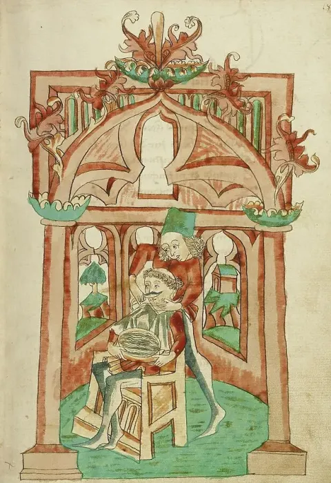 Framed Print : The Hermit Being Shaved; Barlaam und Josaphat, 1469. Creators: Hans Schilling, Diebolt Lauber Framed Print : The Hermit Being Shaved; Barlaam und Josaphat, 1469. Creators: Hans Schilling, Diebolt Lauber