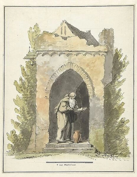 Hermit in front of a stone chapel, c.1782-c.1837. Creator: Pieter Bartholomeusz. Barbiers