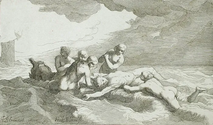 Framed Print : Hero and Leander, 17th century. Creator: Frederick Bloemaert Framed Print : Hero and Leander, 17th century. Creator: Frederick Bloemaert