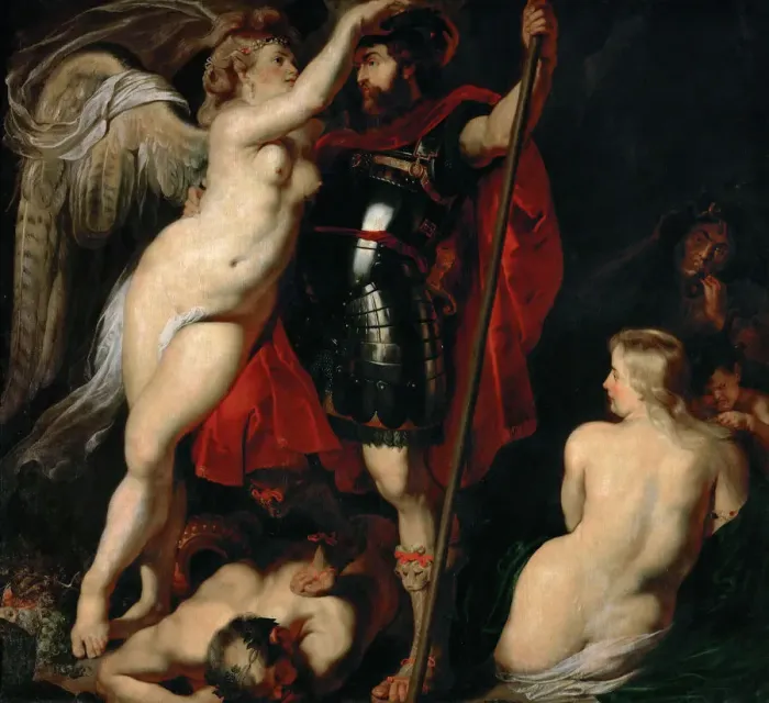 Framed Print : The Hero of Virtue (Mars), is garlanded by the Goddess of Victory, ca 1616. Creator: Rubens Framed Print : The Hero of Virtue (Mars), is garlanded by the Goddess of Victory, ca 1616. Creator: Rubens