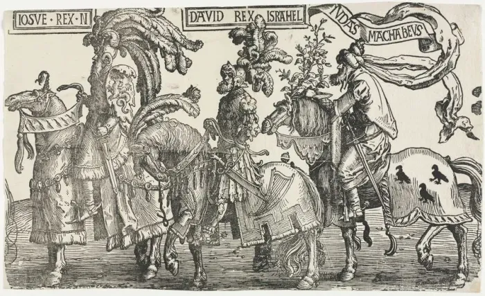 Framed Print : The Nine Heroes: Joshua, David, Judas Maccabees, 1515-1517. Creator: Lucas van Leyden (Dutch Framed Print : The Nine Heroes: Joshua, David, Judas Maccabees, 1515-1517. Creator: Lucas van Leyden (Dutch