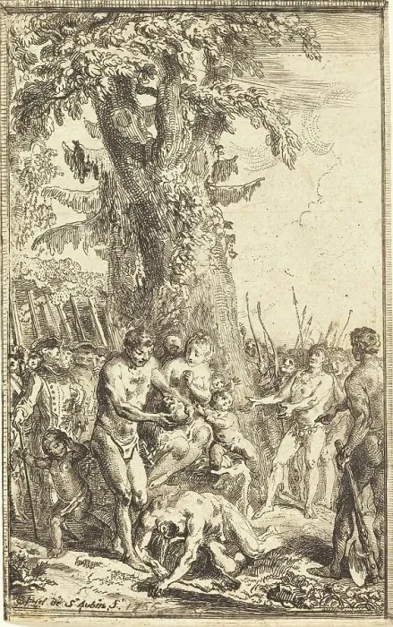 Framed Print : Heroic Act of a Father Who Sacrifices for His Son (Trait heroique d'un pere qui se sacrifie...), 176 Creator: Gabriel de Saint-Aubin