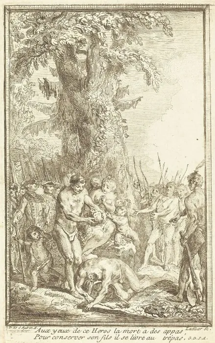 Framed Print : Heroic Act of a Father Who Sacrifices for His Son (Trait heroique d'un pere qui se sacrifie...), 176 Creator: Gabriel de Saint-Aubin