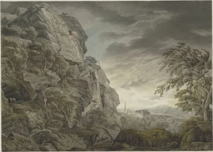 Framed Print : Heroic landscape in the thunderstorm, c. 1790. Creator: Kobell, Franz Innocenz Josef (1749-1822) Framed Print : Heroic landscape in the thunderstorm, c. 1790. Creator: Kobell, Franz Innocenz Josef (1749-1822)