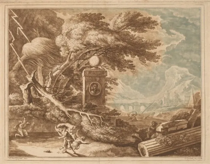 Framed Print : Heroic Stormy Landscape, 1724. Creator: Elisha Kirkall Framed Print : Heroic Stormy Landscape, 1724. Creator: Elisha Kirkall