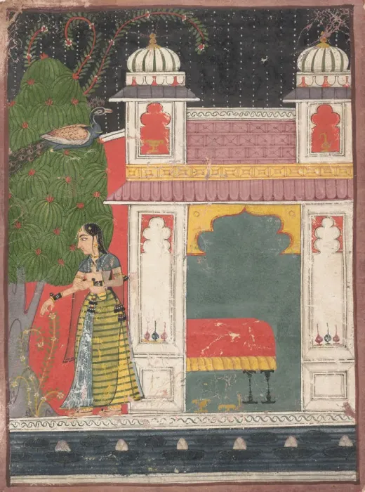 Framed Print : A Heroine Plucking a Flower: Page from a Dispersed Nayikabheda, ca. 1660-80. Creator: Unknown Framed Print : A Heroine Plucking a Flower: Page from a Dispersed Nayikabheda, ca. 1660-80. Creator: Unknown
