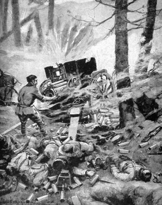 Framed Print : Heroism of a Italian 75mm Battery, World War I, 1915 Framed Print : Heroism of a Italian 75mm Battery, World War I, 1915