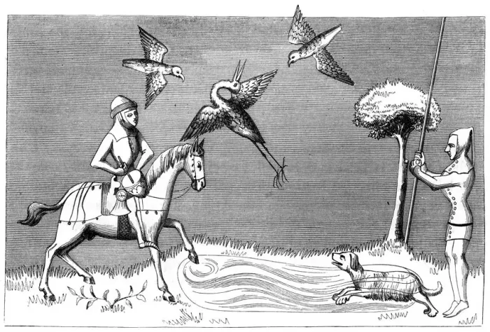 Framed Print : Heron hawking, 14th century (1849) Framed Print : Heron hawking, 14th century (1849)