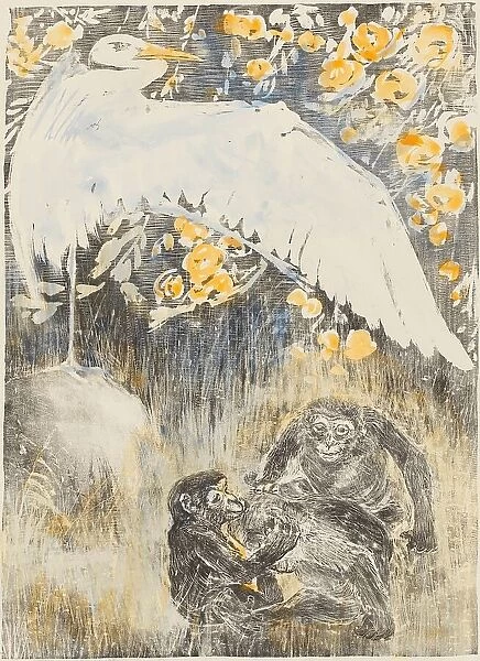 Heron with three monkeys, 1905. Creator: Theo van Hoytema