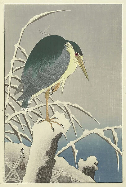Heron in snow, 1920-1930. Creator: Ohara, Koson (1877-1945)