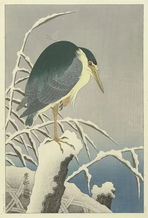 Framed Print : Heron in snow, 1920-1930. Creator: Ohara, Koson (1877-1945) Framed Print : Heron in snow, 1920-1930. Creator: Ohara, Koson (1877-1945)