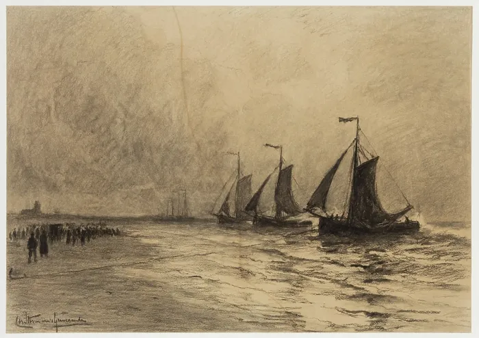 Framed Print : The Herring Fleet, Katwijk, c1860-1920. Creator: Carel Nicolaas Storm Framed Print : The Herring Fleet, Katwijk, c1860-1920. Creator: Carel Nicolaas Storm