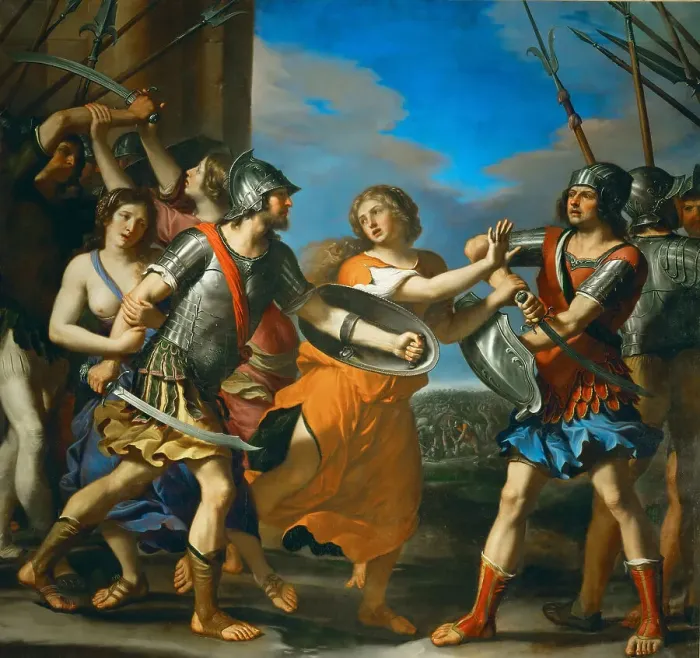 Framed Print : Hersilia Separating Romulus and Tatius, 1645. Creator: Guercino (1591-1666) Framed Print : Hersilia Separating Romulus and Tatius, 1645. Creator: Guercino (1591-1666)