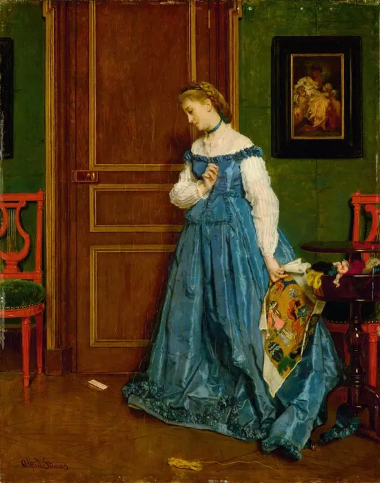 Framed Print : Hesitation (Madame Monteaux?), c. 1867. Creator: Alfred Stevens Framed Print : Hesitation (Madame Monteaux?), c. 1867. Creator: Alfred Stevens