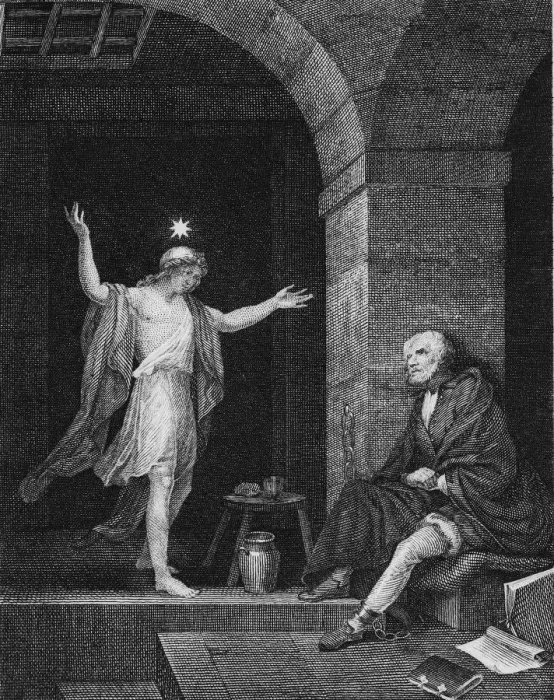 Framed Print : Hesper Appearing to Columbus in Prison, 1800s. Creator: Delignon, Jean-Louis (1755-1804) Framed Print : Hesper Appearing to Columbus in Prison, 1800s. Creator: Delignon, Jean-Louis (1755-1804)