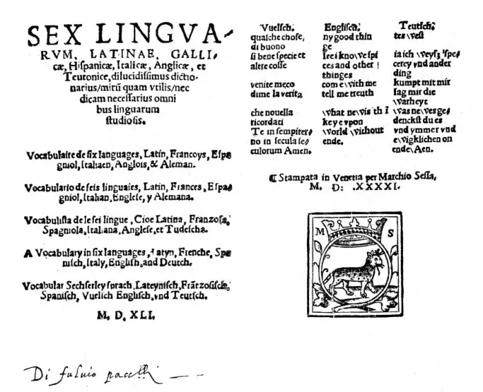 Framed Print : Hexaglot travellers dictionary, 1541, (1901). Artist: Melchiorre Sessa Framed Print : Hexaglot travellers dictionary, 1541, (1901). Artist: Melchiorre Sessa