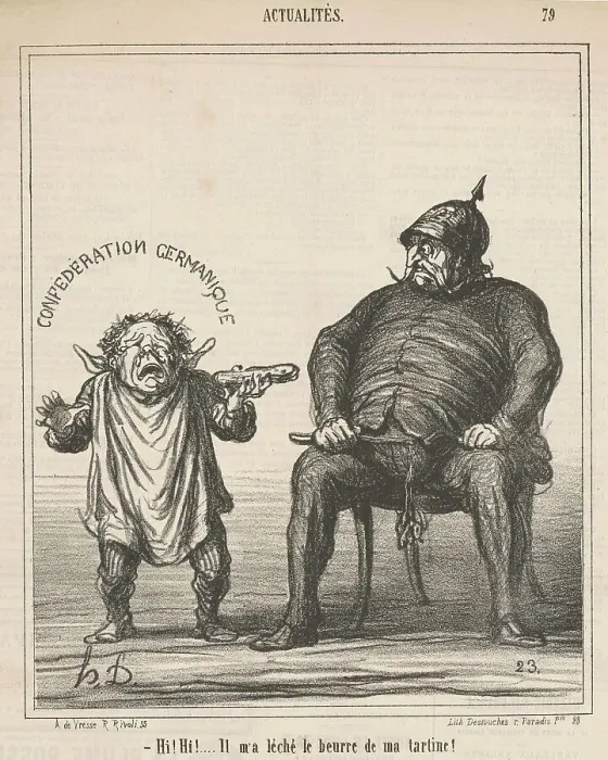 Framed Print : Hi! hi!... Il m'a léché le beurre de ma tartine, 19th century. Creator: Honore Daumier Framed Print : Hi! hi!... Il m'a léché le beurre de ma tartine, 19th century. Creator: Honore Daumier