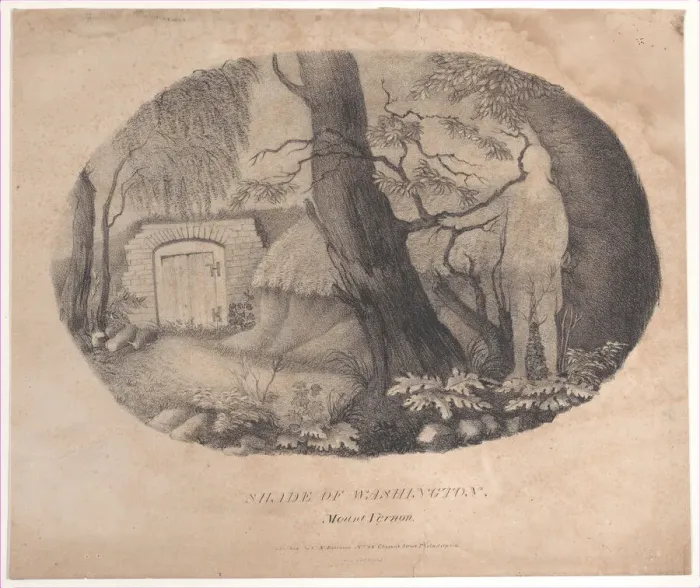 Framed Print : Hidden silhouette of George Washington near his tomb at Mount Vernon, 19th century. 19th century. Creator: Anon Framed Print : Hidden silhouette of George Washington near his tomb at Mount Vernon, 19th century. 19th century. Creator: Anon