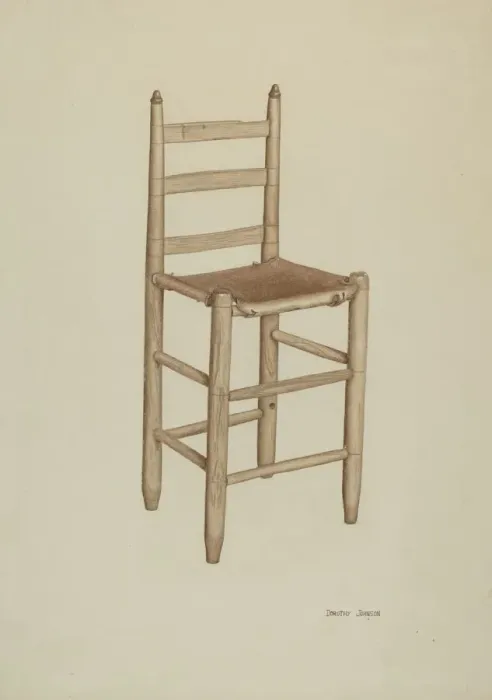 Framed Print : Hide-bottom High-seat Chair, c. 1939. Creator: Dorothy Johnson Framed Print : Hide-bottom High-seat Chair, c. 1939. Creator: Dorothy Johnson