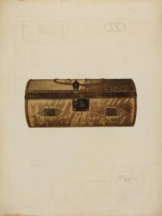 Framed Print : Hide Covered Trunk, c. 1937. Creator: Samuel O. Klein Framed Print : Hide Covered Trunk, c. 1937. Creator: Samuel O. Klein