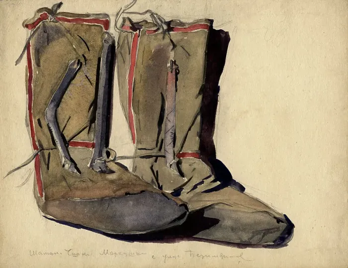 Framed Print : High boots of the shaman Markei from the Bezymyanny ulus, Selkups, 1920. Creator: A. G. Vargin Framed Print : High boots of the shaman Markei from the Bezymyanny ulus, Selkups, 1920. Creator: A. G. Vargin