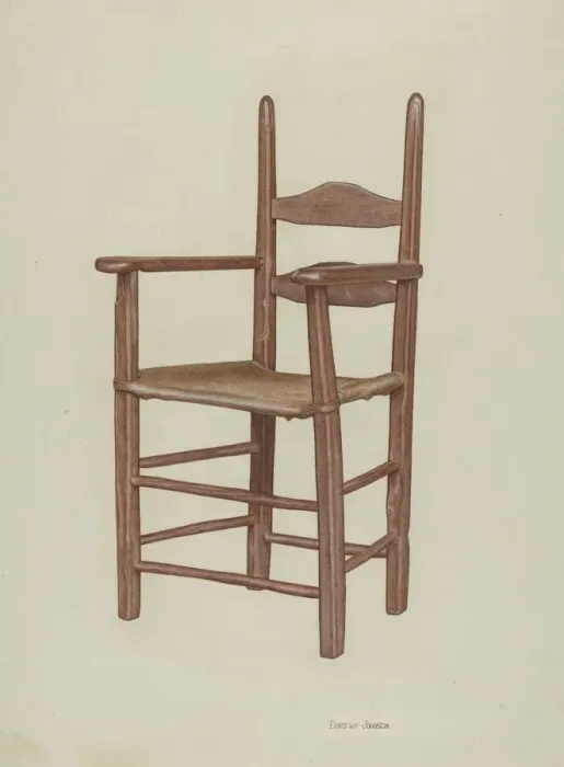 Framed Print : High-bottom High-back Armchair, c. 1939. Creator: Dorothy Johnson Framed Print : High-bottom High-back Armchair, c. 1939. Creator: Dorothy Johnson
