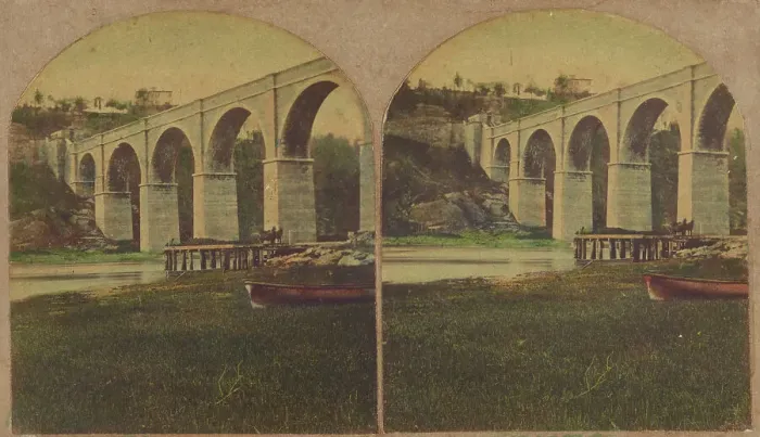 Framed Print : High Bridge, New York; No. 3. View of the Section from the Lower Banks...Cost, $963, 427.80...1860s. Creator: New York Stereoscopic Company Framed Print : High Bridge, New York; No. 3. View of the Section from the Lower Banks...Cost, $963, 427.80...1860s. Creator: New York Stereoscopic Company