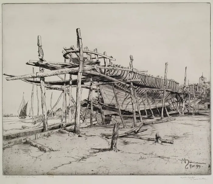 Framed Print : High Noon in the Boat Yard, Rye, 1909. Creator: Martin Hardie Framed Print : High Noon in the Boat Yard, Rye, 1909. Creator: Martin Hardie