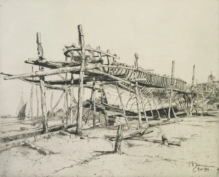 Framed Print : High noon in the boatyard, Rye, 1909. Creator: Martin Hardie Framed Print : High noon in the boatyard, Rye, 1909. Creator: Martin Hardie