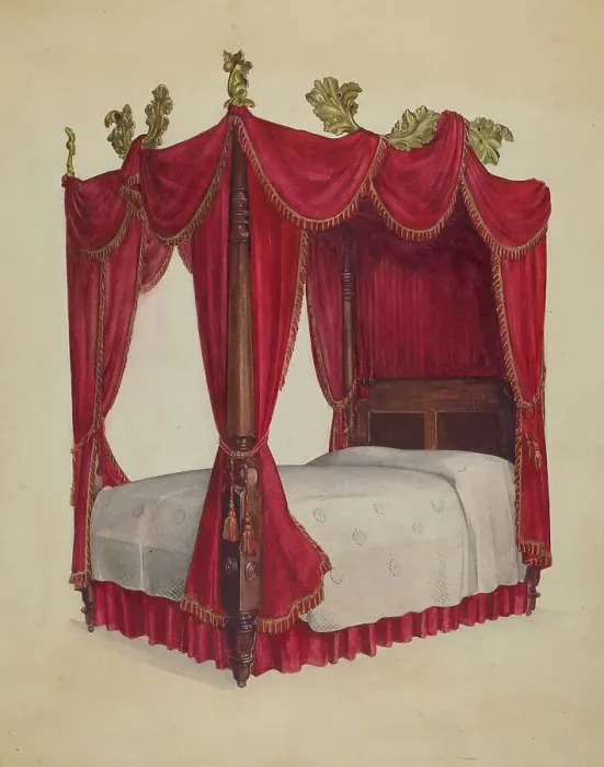 Framed Print : High Post Bed, 1936. Creator: Florence Choate Framed Print : High Post Bed, 1936. Creator: Florence Choate