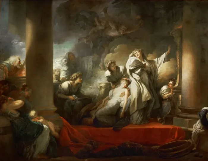 Framed Print : The High Priest Coresus Sacrificing Himself to Save Callirhoe. Artist: Fragonard, Jean Honore (1732-1806) Framed Print : The High Priest Coresus Sacrificing Himself to Save Callirhoe. Artist: Fragonard, Jean Honore (1732-1806)