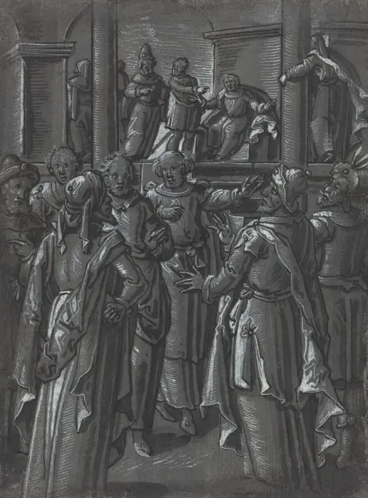 Framed Print : The High Priest before Pilate [verso], c. 1600. Creator: Unknown