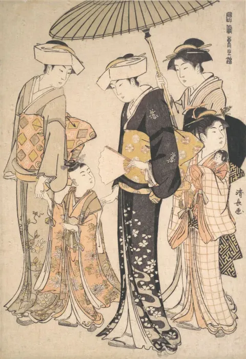 Framed Print : High-Ranking Samurai Girl with Four Attendants, from the series A Brocade of Eastern M Framed Print : High-Ranking Samurai Girl with Four Attendants, from the series A Brocade of Eastern M